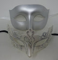 Silver and White Pair of Venetian Masquerade Party Ball Masks for Couples