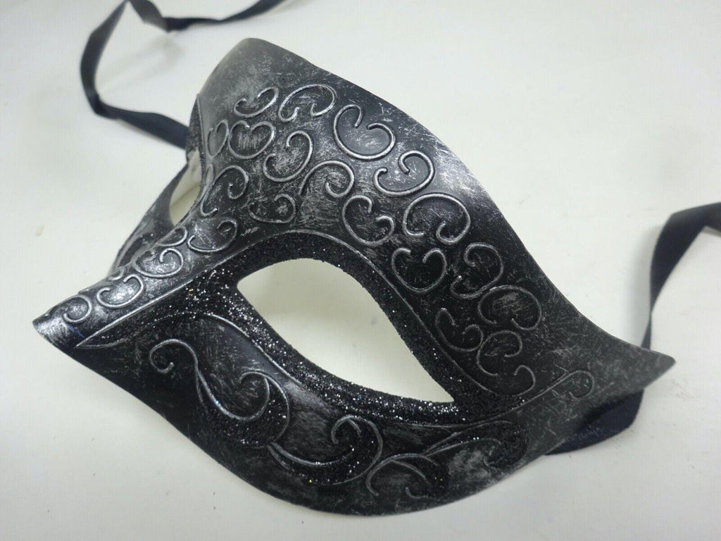 Mens or Ladies Silver and Black Flick Masquerade Mask