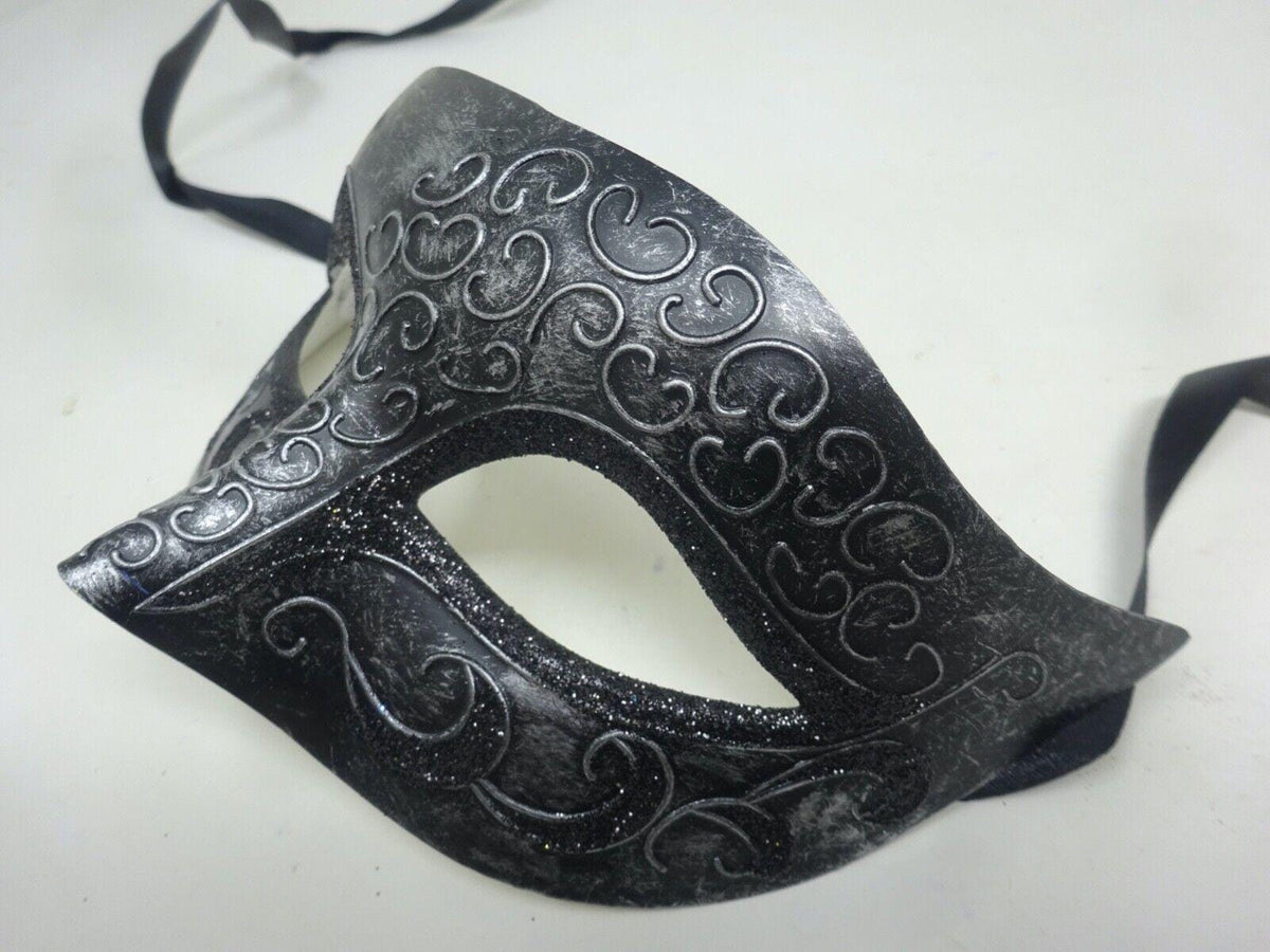 Mens or Ladies Silver and Black Flick Masquerade Mask