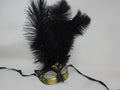 Black and Gold Venetian Masquerade Ball Carnival Party Prom Mask with Long Feathers and Diamontes