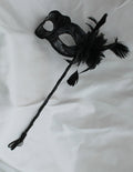 Black Gloss Mask on Stick with Flower Detail