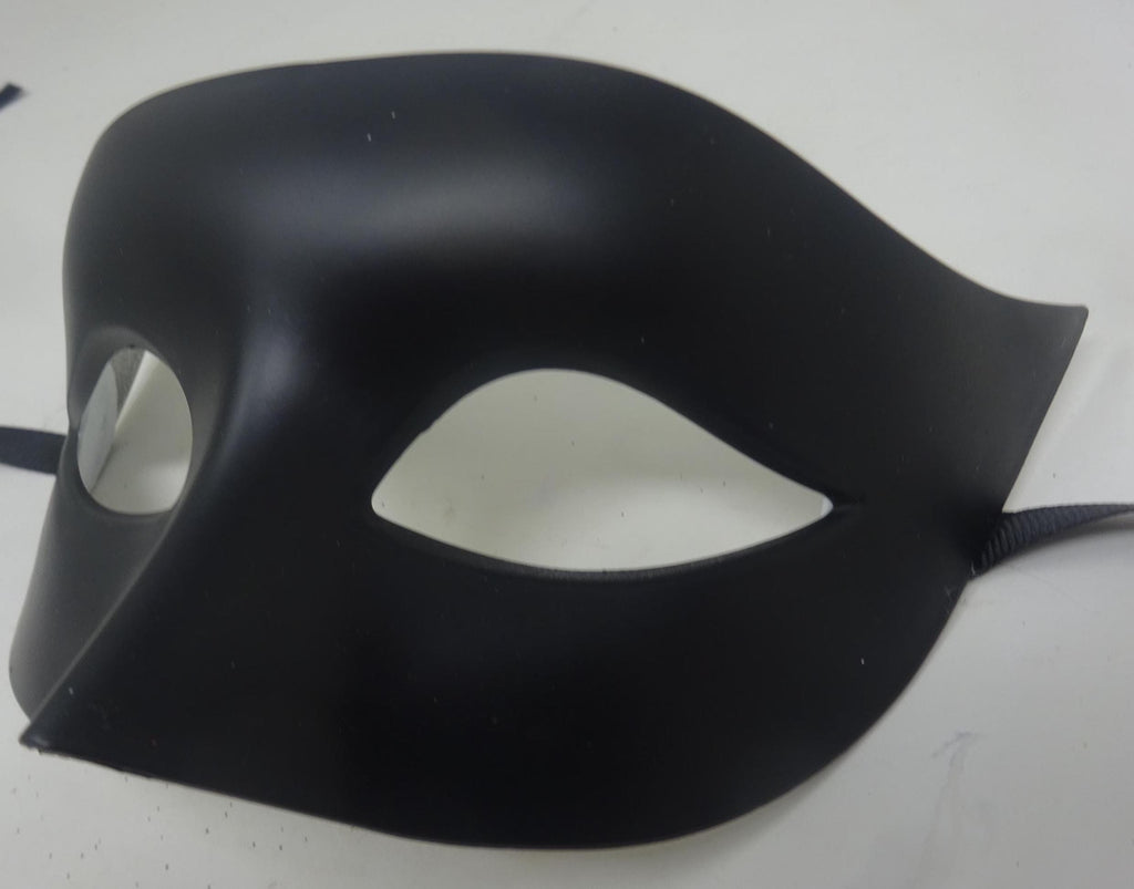 Matt Black Mens Masquerade Mask with Ribbons Ties