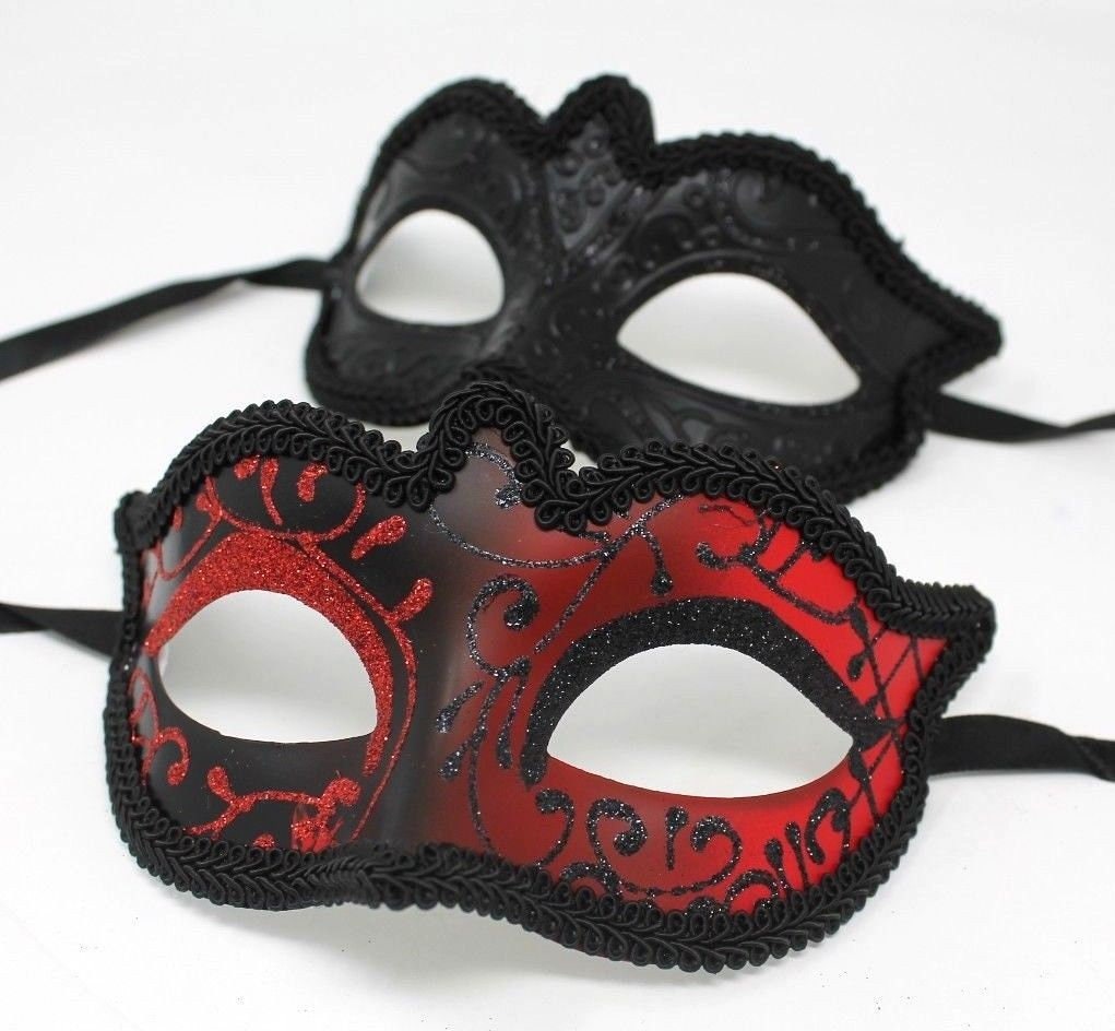 Black & Red Pair of Male and Female Couples Masquerade Masks