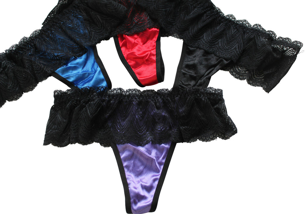 Choice of 4 Colours Beautiful Ladies Panties Briefs Thong Satin & Deep Lace 8-10