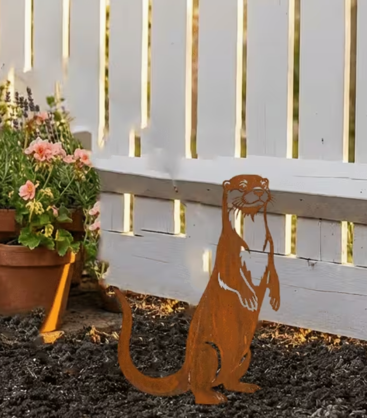 Core-Ten Rusty Otter Silhouette Garden Ornament Figurine 23cm Long 16cm Wide
