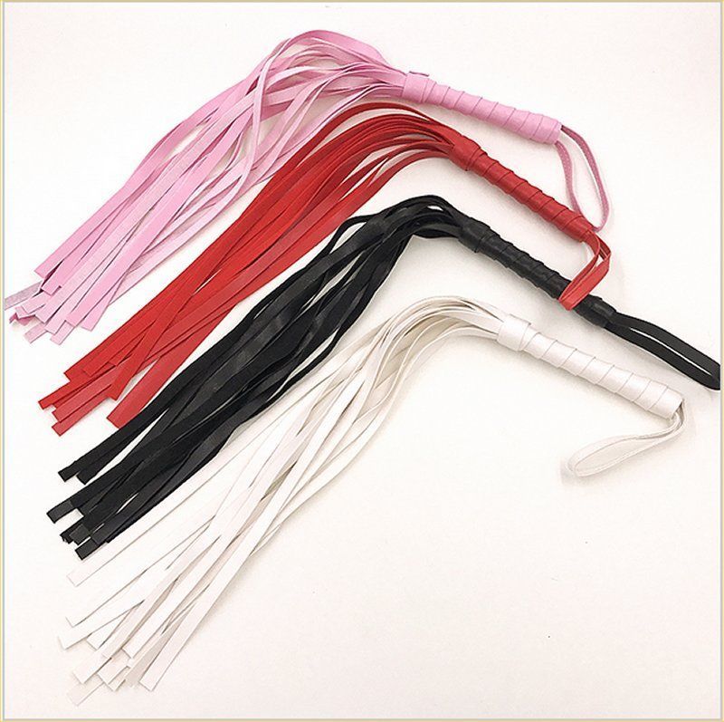 Leather Whip in Two Colours White or Pink 45cm Long Erotic Dominatrix