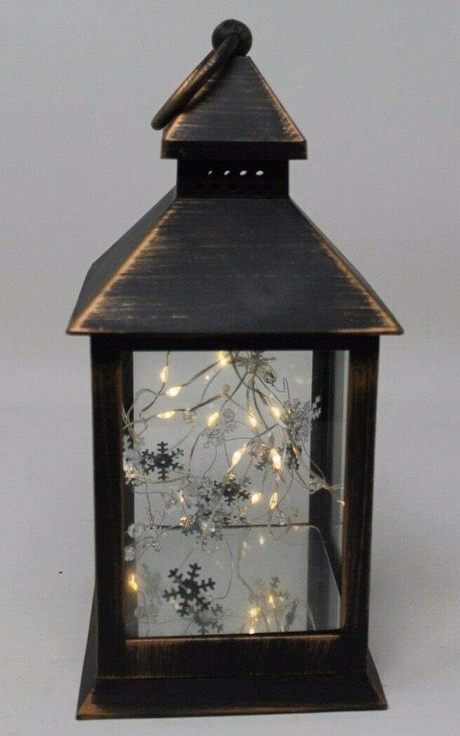 Rustic Black White or Bronze Lantern with Internal LED Light String 27cm Tall