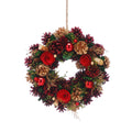 30cm Diameter Festive Christmas Wreath Fir Cones Red Baubles Foliage & Flowers