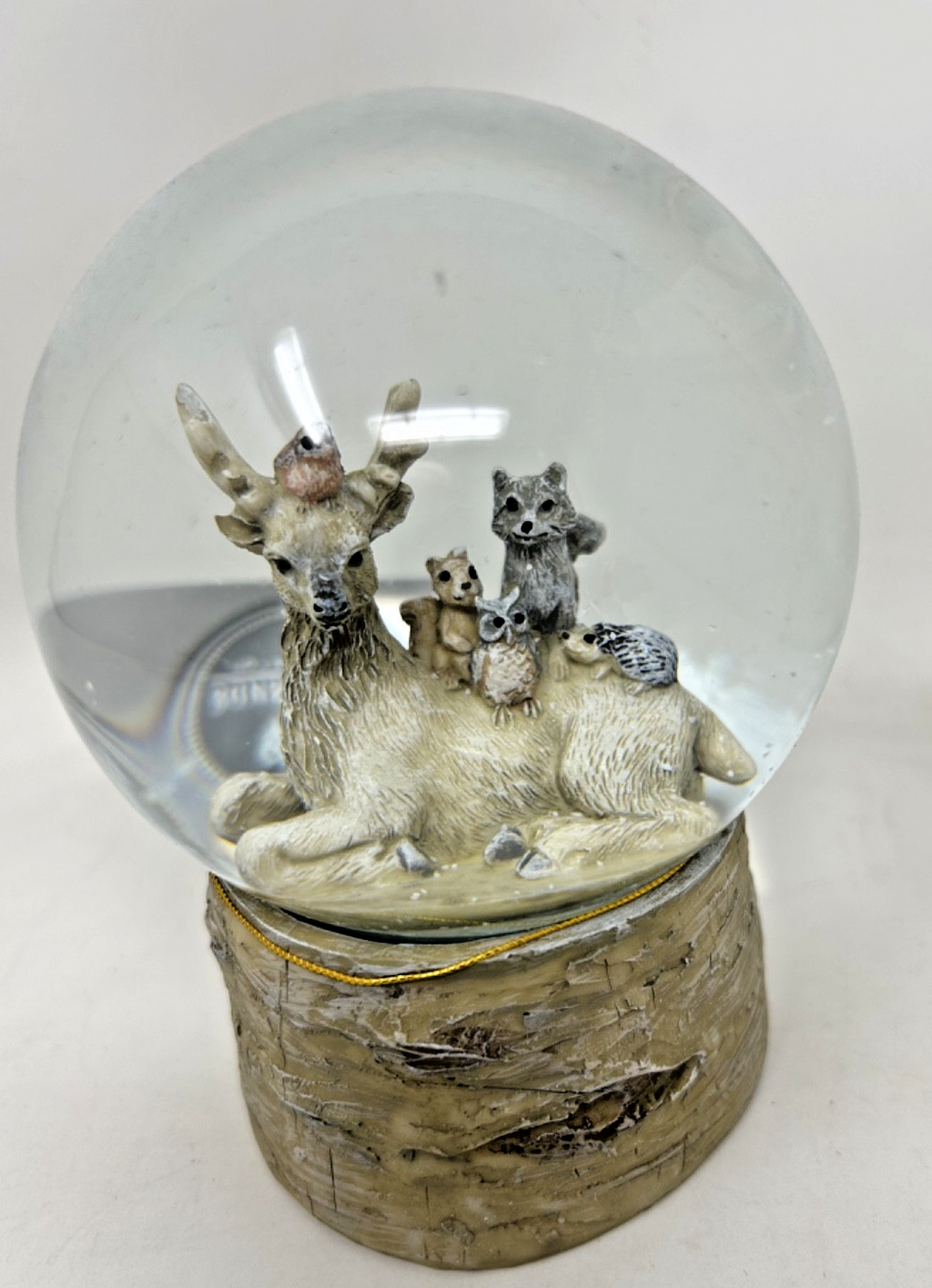 Festive Stag Woodland Animals Snow Globe Bark Effect Base 13cm Forest Friends