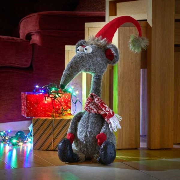 Christmas Festive Sitting Renton Rat & Hat Scarf Weighted Base Approx 48cm Tall