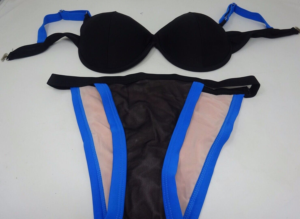 Stylish Padded Push Up Black & Blue Stylish Strappy Bikini Swimsuit Size 8-10