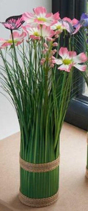 Artificial Faux Flowers Flutterettes with Butterflies 32cm Hessian Ties Bouquet