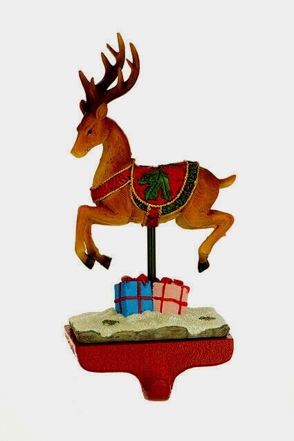 Large Heavy Metal Reindeer Christmas Stocking Hanger 27cm Tall with Stocking