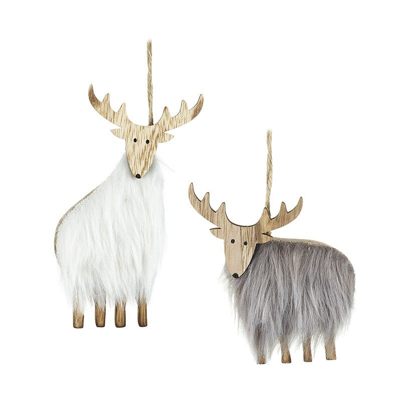 Choice of 2 Cute Christmas Tree Fluffy Reindeer Decoration with Wooden Antlers