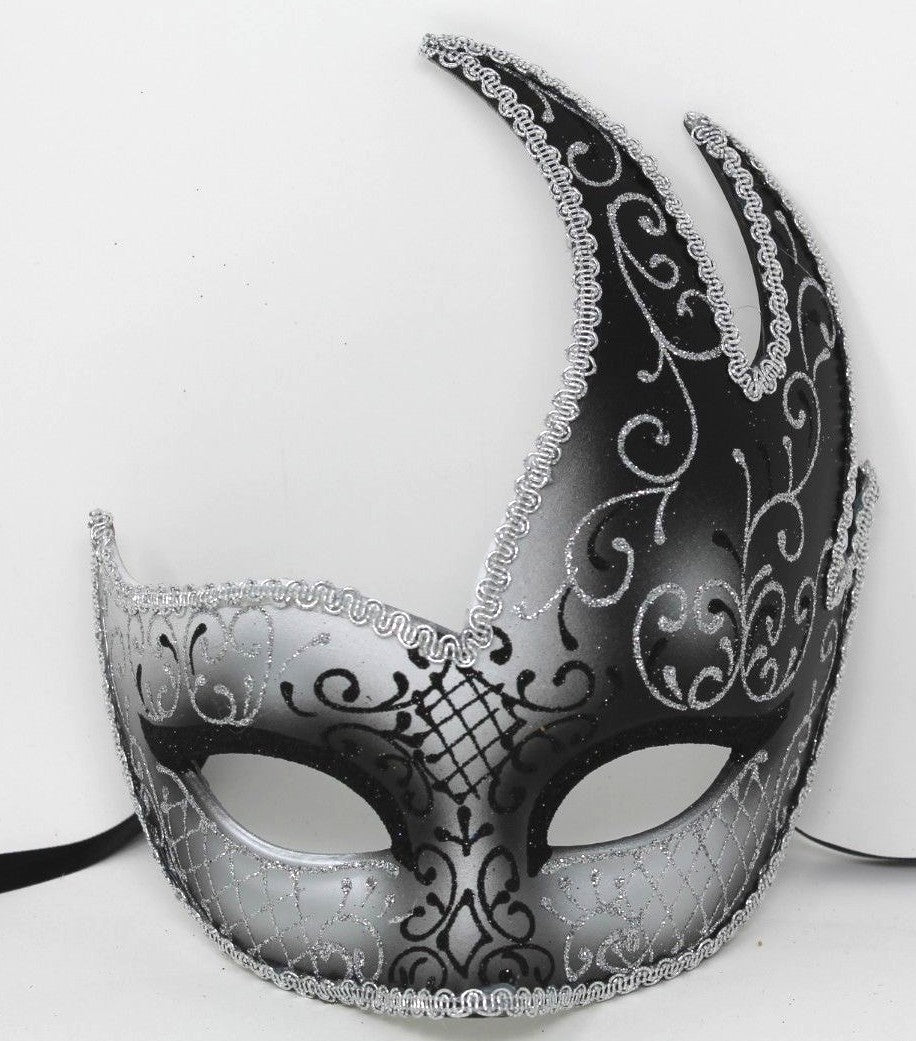 STUNNING BLACK AND SILVER VENETIAN MASQUERADE BALL CARNIVAL PROM PARTY EYE MASK