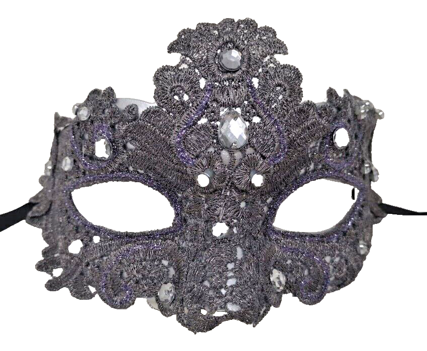 SILVER GREY JEWELLED LACE BROCADE MASK VENETIAN MASQUERADE CARNIVAL EYE BALL