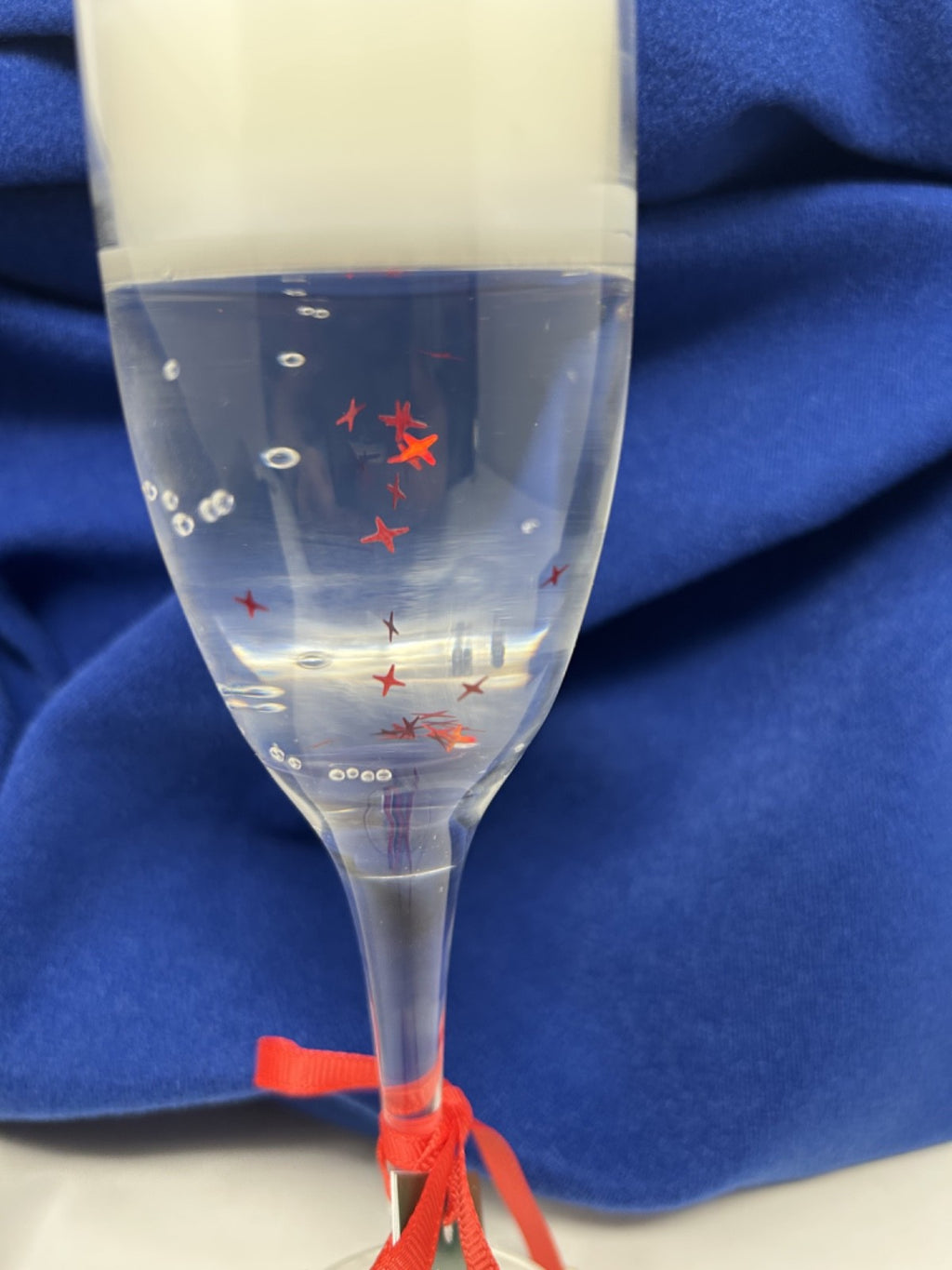 Christmas Champagne Glass Gel Candle Red Stars & Bow 22cm Tall x 6cm Dia