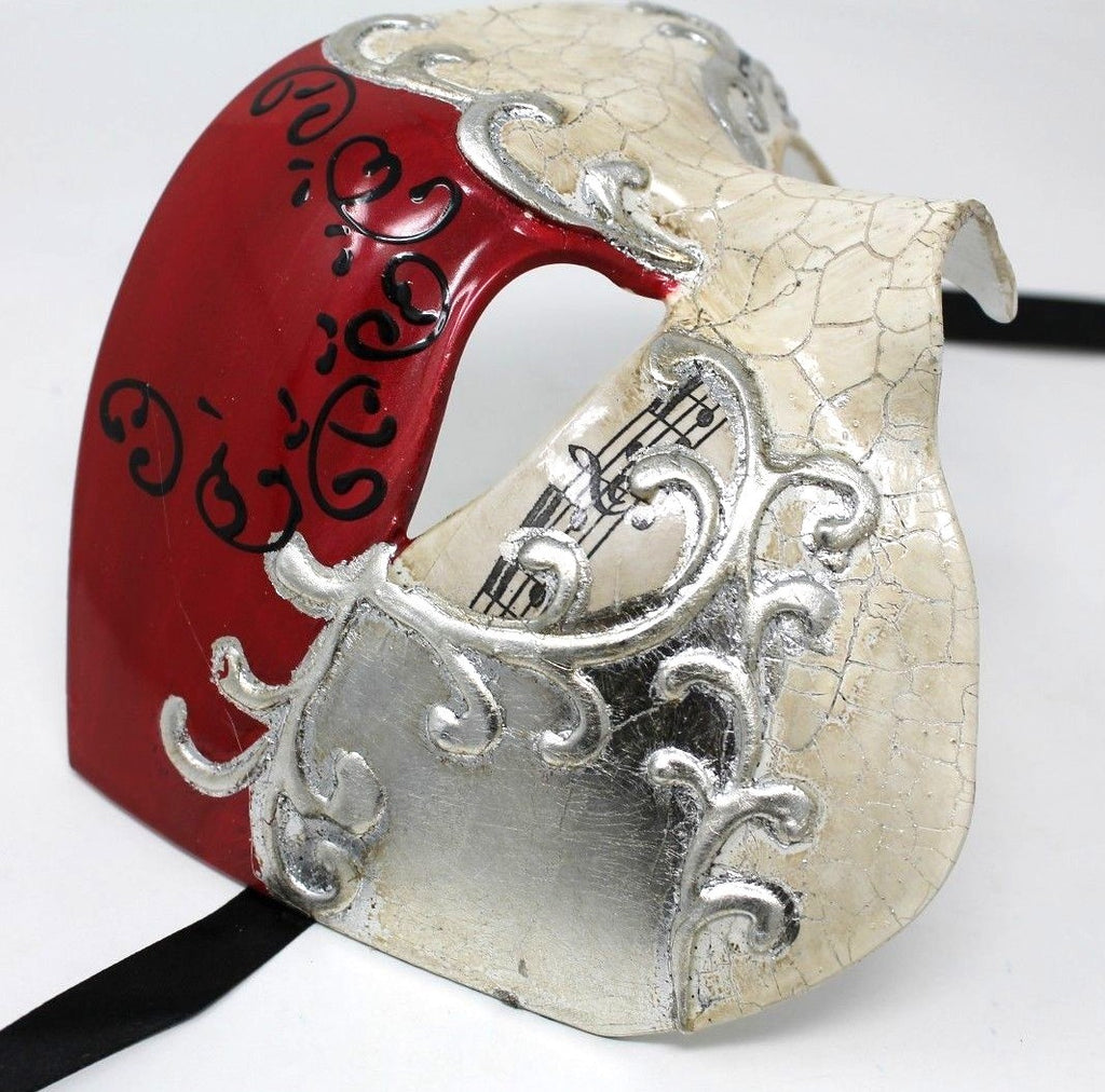 QUALITY RED & SILVER HALF FACE PHANTOM MUSICAL NOTES MASQUERADE MASK