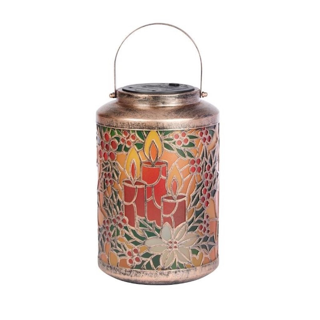 Multicoloured LED Light Up Art Lantern Candles & Holly Decoration Timer Function