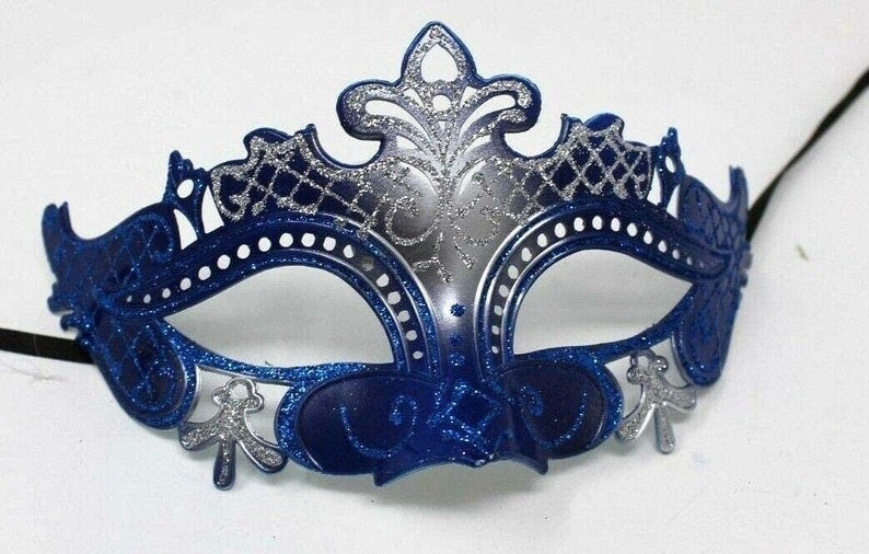 LADIES SILVER & BLUE RIALTO VENETIAN CARNIVAL MASQUERADE PARTY EYE BALL MASK