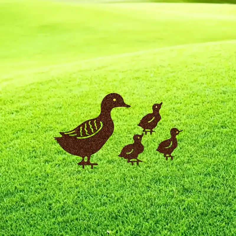 Brown Acrylic Mother Duck & Ducklings Garden Ornament Figurine Mum is 34cm Tall