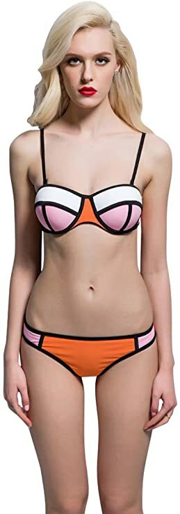 Lovely Push Up Neoprene Style Bikini Pink White Black & Orange Size 10-12