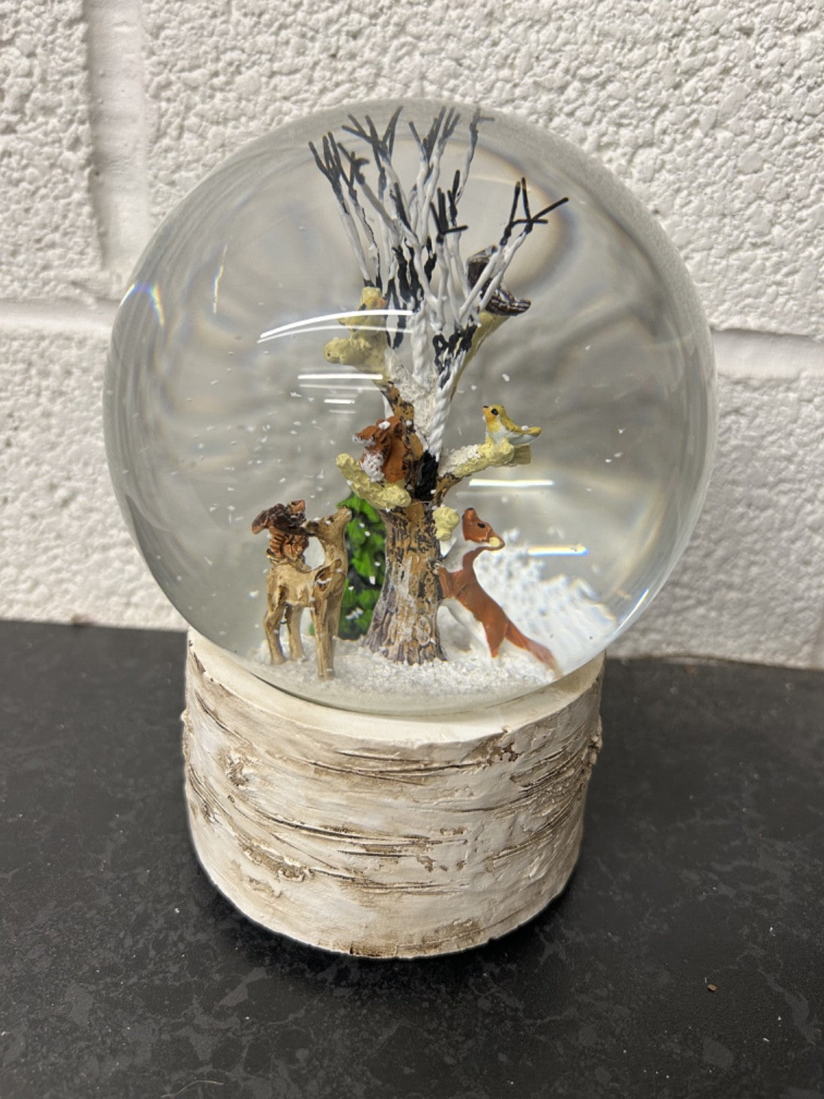Musical Christmas Woodland Animals Snow Globe Bark Effect Base 16cm Jingle Bells