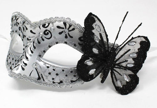 BLACK & SILVER JEWELLED BUTTERFLY MASK VENETIAN MASQUERADE PARTY CARNIVAL BALL