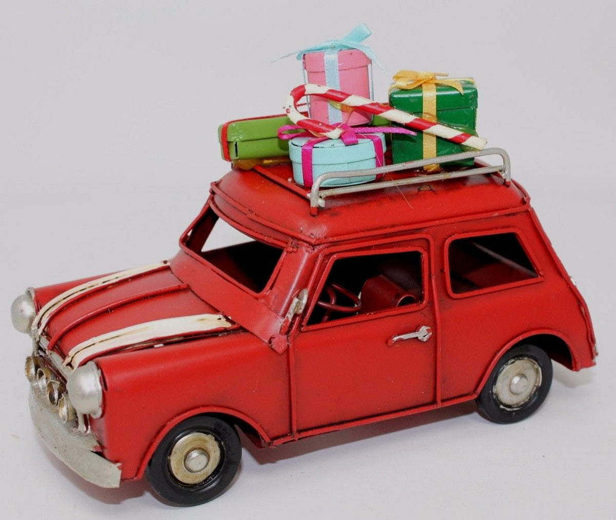 Retro Vintage Rustic Christmas Tin Mini Car with Christmas Presents 16cm Long