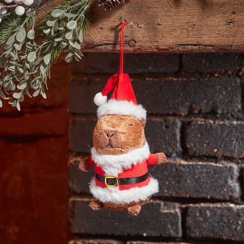 Hanging Super Soft Christmas Decoration Plush Santa Capybara  20cm Tall with Hat