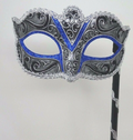 BLACK BLUE & SILVER BRAID VENETIAN MASQUERADE PARTY CARNIVAL BALL MASK HAND HELD