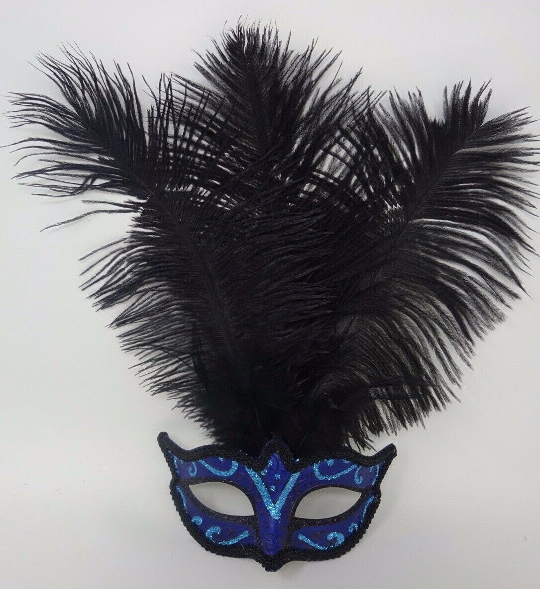 BLUE BLACK TURQUOISE VENETIAN MASQUERADE CARNIVAL BALL PARTY EYE FEATHER MASK