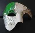 QUALITY GREEN & SILVER HALF FACE PHANTOM MUSICAL NOTES MASQUERADE MASK