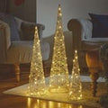 Festive Set of 3 Gold Weave Light Up Treebelisks Christmas Cone Trees on Timer