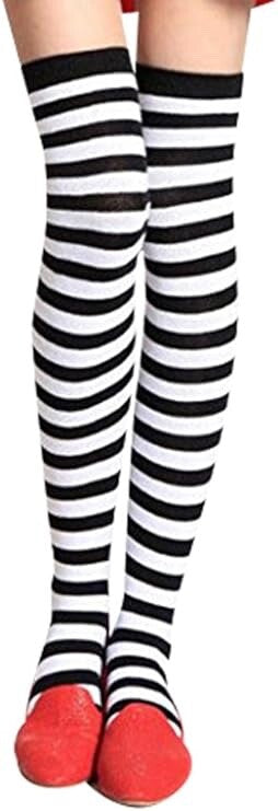 Ladies Black & White Cotton Mix Super Soft 57cm High Socks Stockings - One Size