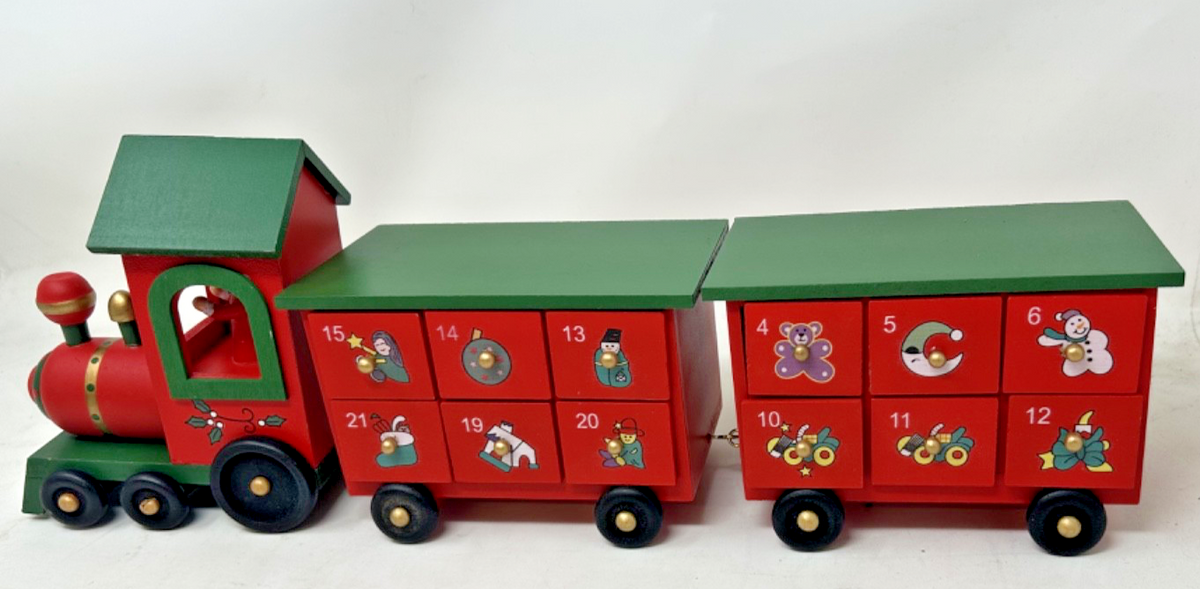 Wood Christmas Childrens Advent Daily Countdown Calendar Train & Carriages 45cm