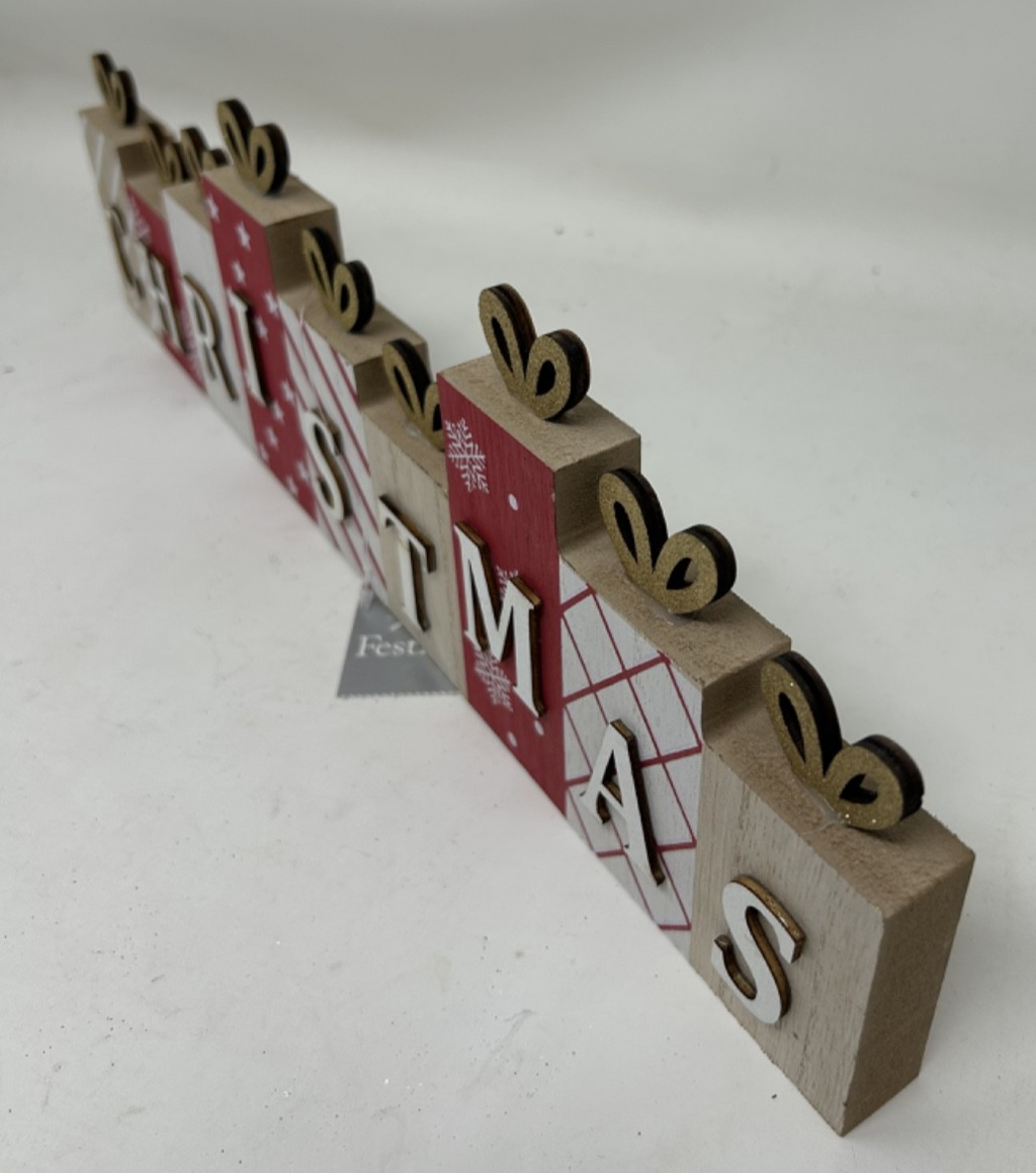 Festive Christmas Gift Present Wooden Sign Plaque Table Top Decoration 40cm Wide