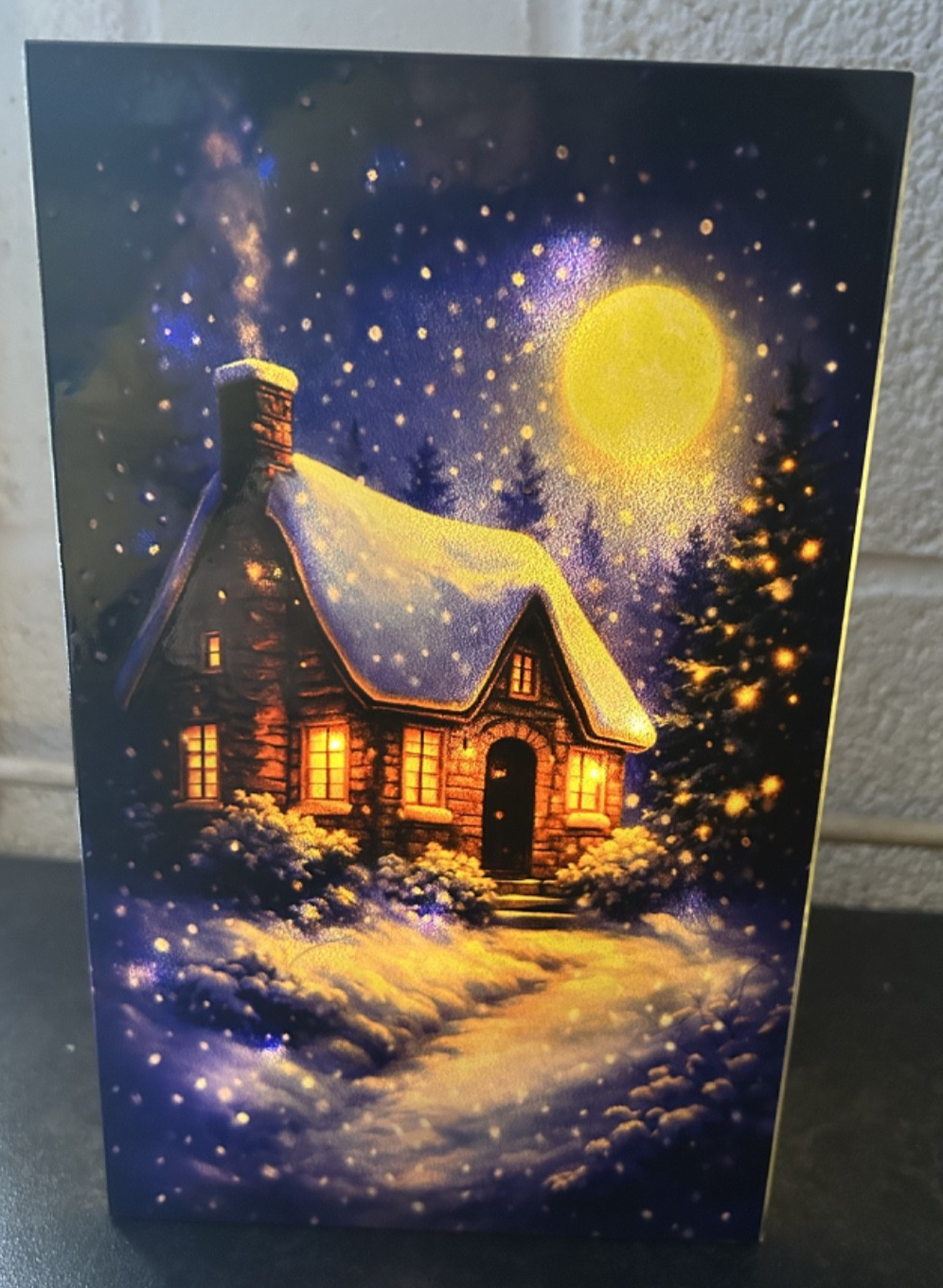 Flashing or Static LEDs Winter Cottage Christmas Decoration 21cm Double Sided