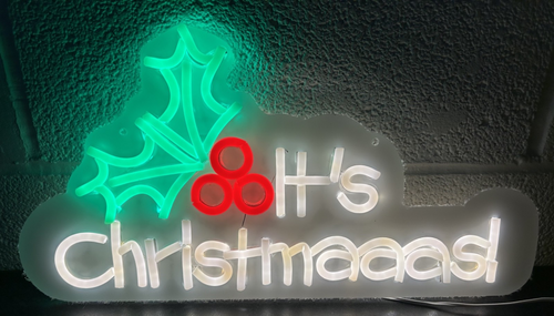 45cm Neon 'It's Christmaaas!' Sign LED Light Up Decoration Mains Power 3m Cable