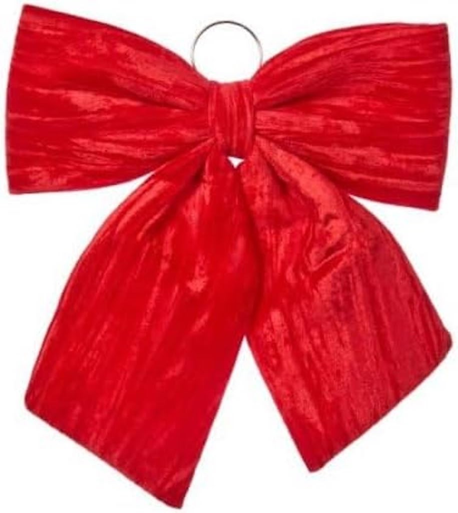 Very Large Festive Christmas Velvet Hanging Ruby Red Bow 42cm Wide x 48cm High