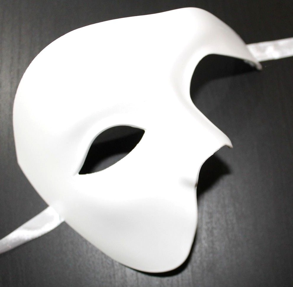 TOP QUALITY WHITE HALF FACE PHANTOM Venetian Masquerade Party Theatrical Mask