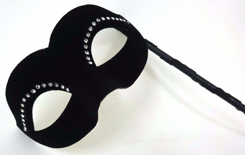 Hand Held Black Velour Jewelled Venetian Masquerade Party Carnival Eye Ball Mask