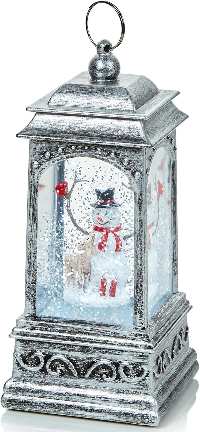 Christmas LED Rustic Water Spinner LED Lantern Lamp Santa or Snowman 21cm High