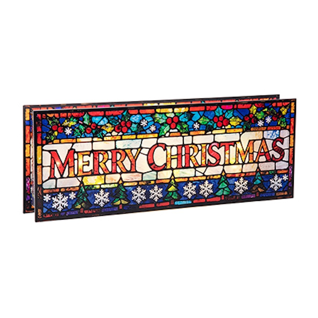 Stained Glass Warm White LED Lights Merry Christmas Decoration 40cm Double Sided