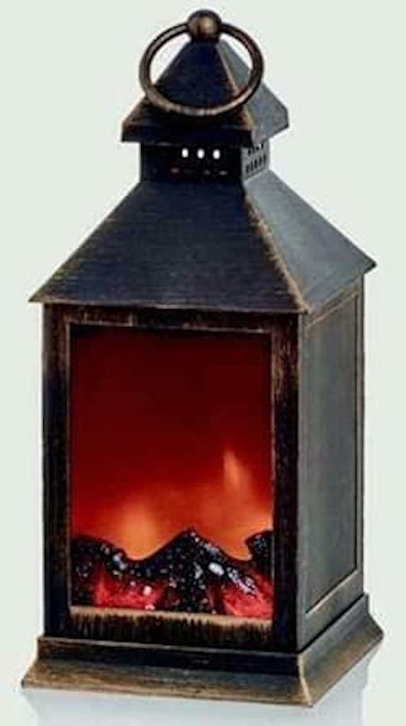 Rustic LED Fireplace Lantern Warm Glowing Realistic Flickering Flame 22cm Tall