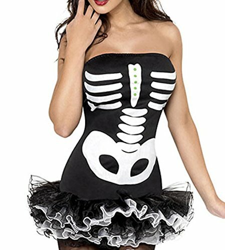 Ladies Skeleton Bones Halloween Fancy Dress Costume Dress Size 10 Day of Dead