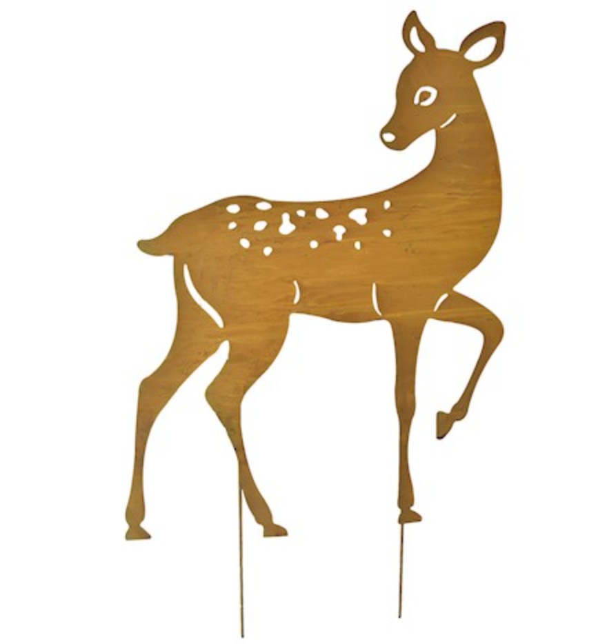 Large Rusty Metal Doe Deer Garden Ornament on Stake 88cm Tall x 70cm Wide