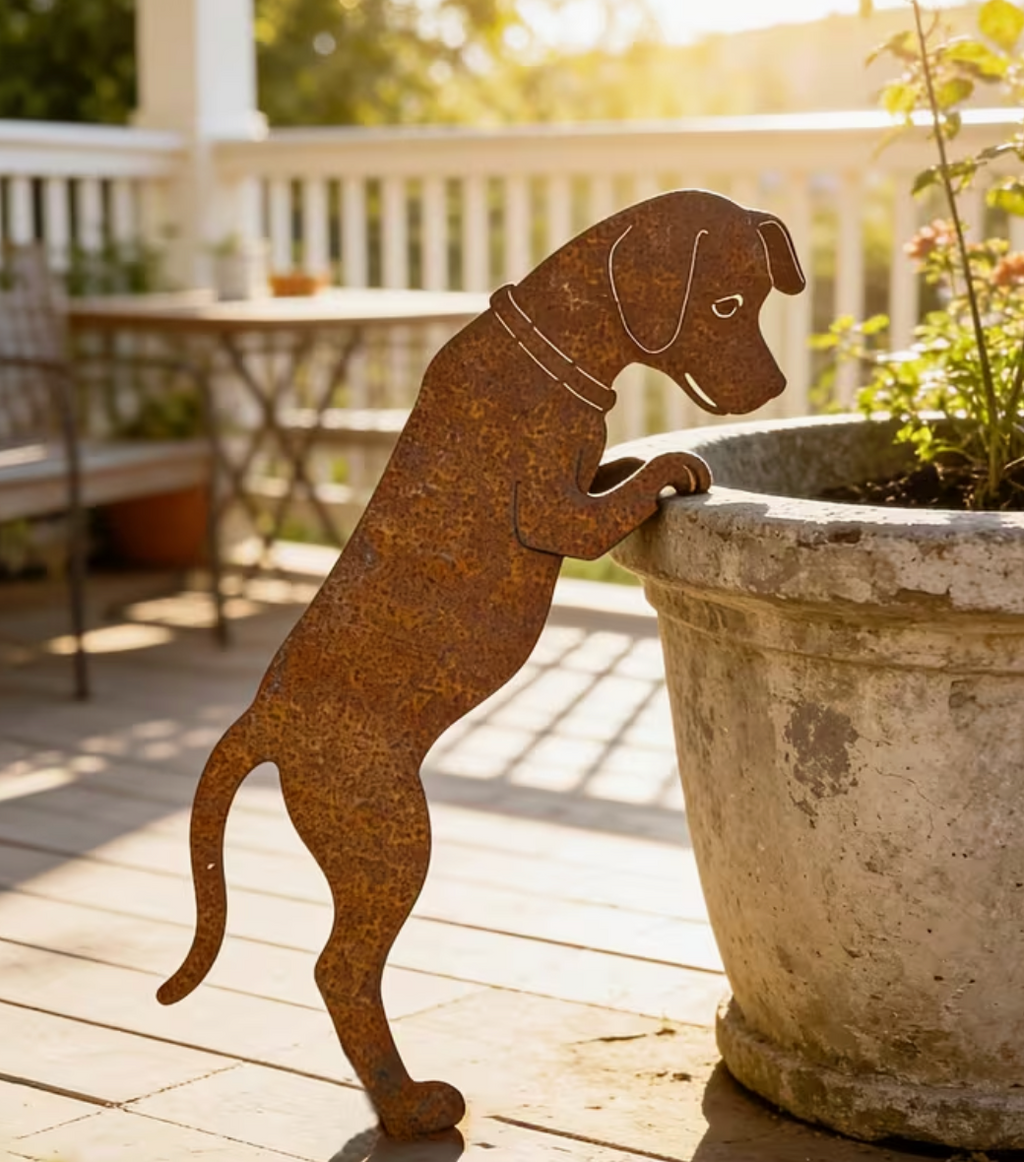 Core-Ten Rusty Dog Puppy Garden Ornament Silhouette Approx 31.2cm 12" Long