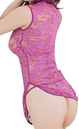 Ladies Purple Lace See-Through Kimono Babydoll Negligee Nightdress & Thong 8-10