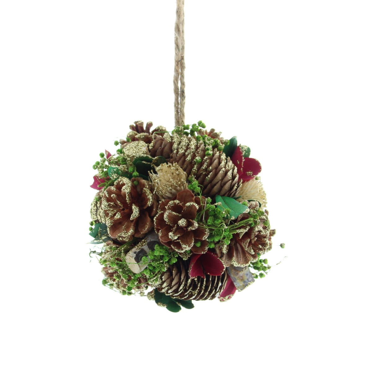 Festive Christmas Hanging Decorative Gold Glitter Fir Cone Ball 13cm Diameter